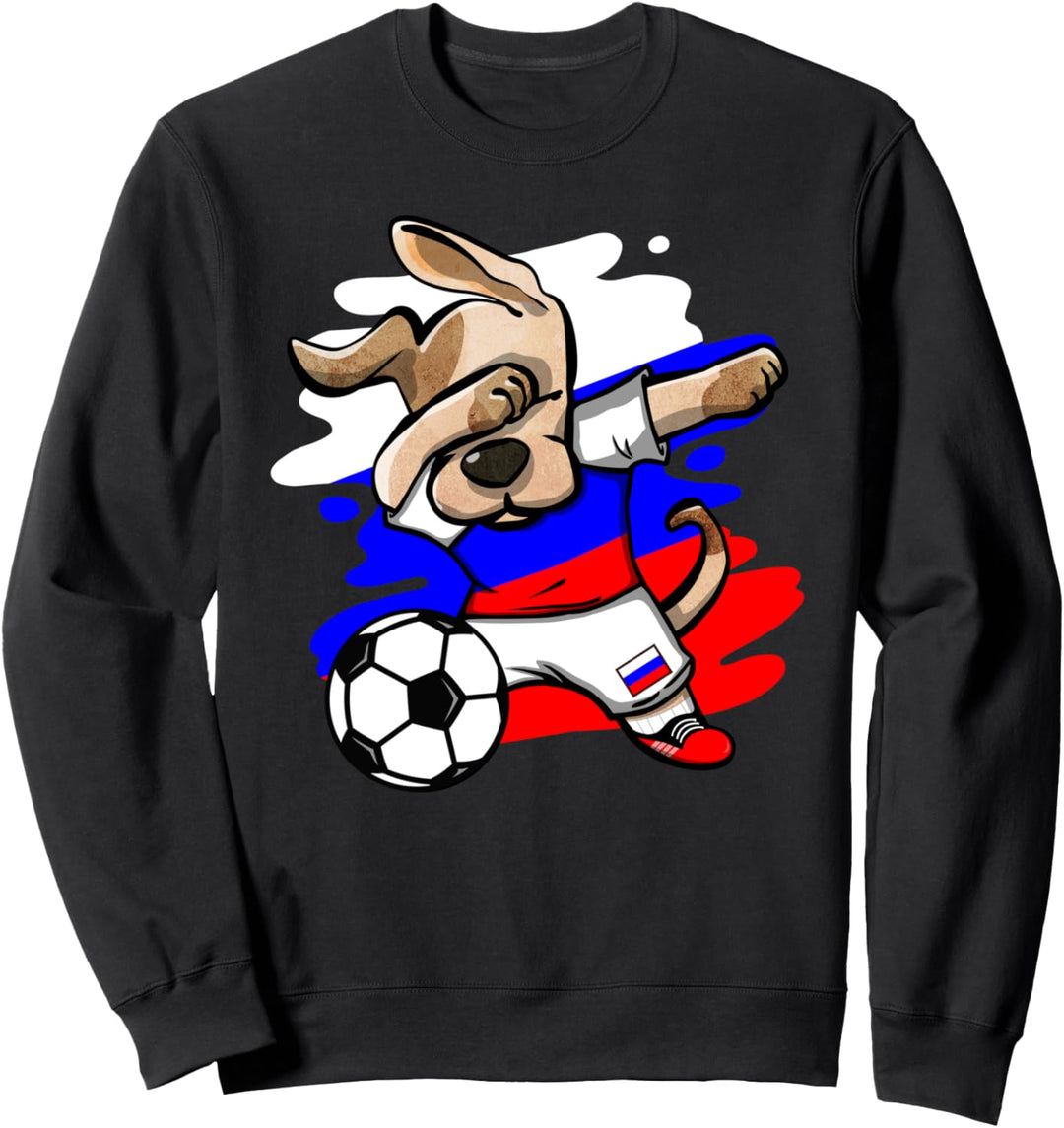 Lustiger Dabbing Hund Russland Fussball Russische Flagge Sweatshirt