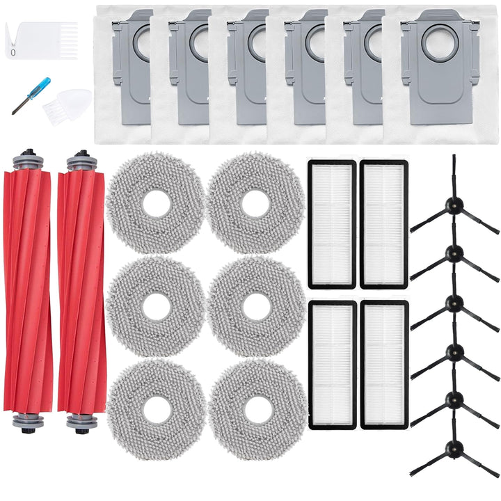 Loveco Zubehör Set für Roborock Qrevo S/Qrevo MaxV/Qrevo Pro Staubsauger, 2 Hauptbürsten, 4 HEPA Fil