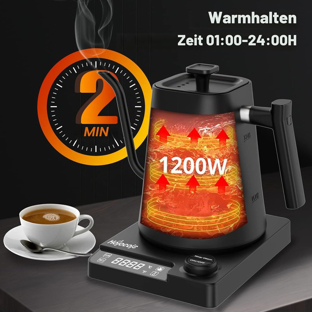 Edelstahl Wasserkocher mit Temperatureinstellung,Schwanenhals Wasserkocher,24h Warmhaltefunktion,Tee