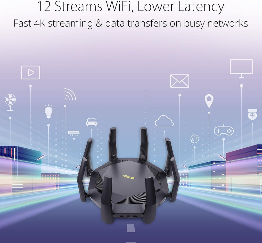 ASUS RT-AX89X Gaming Router (Ai Mesh WLAN System, WiFi 6 AX6000, 10G RJ45, 10G SFP+, 2.2 GHz QC CPU,