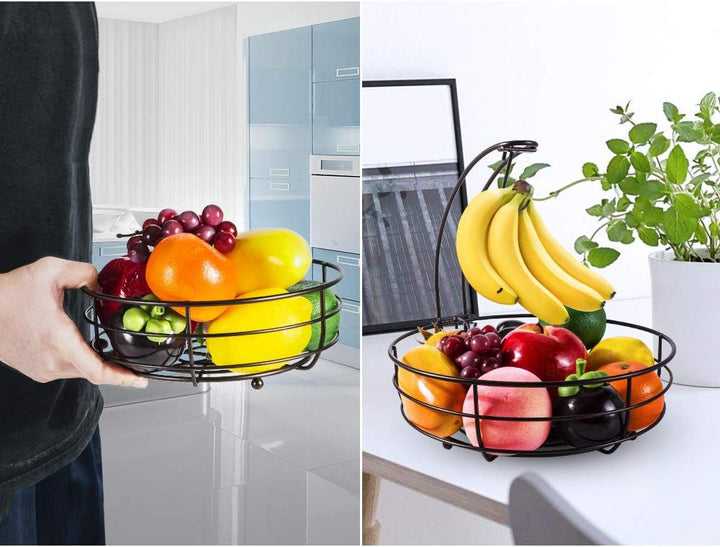 2-stöckiger Obstkorb mit Bananenhalter, Obstschale, Gemüsekorb, aus Metall, stehende tägliche Küchen