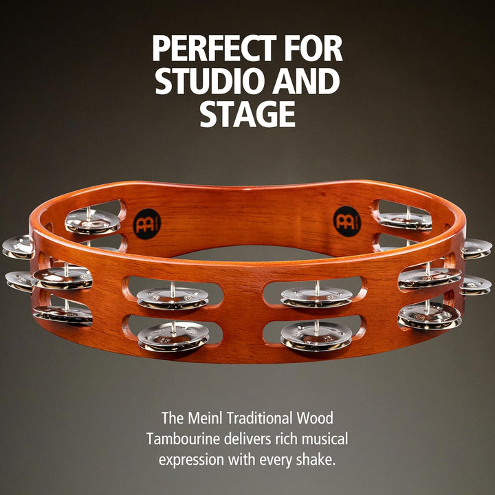 Meinl Percussion TA2AB Holztamburin mit Stahlschellen (2-reihig), 25,40 cm (10 Zoll) Durchmesser, af
