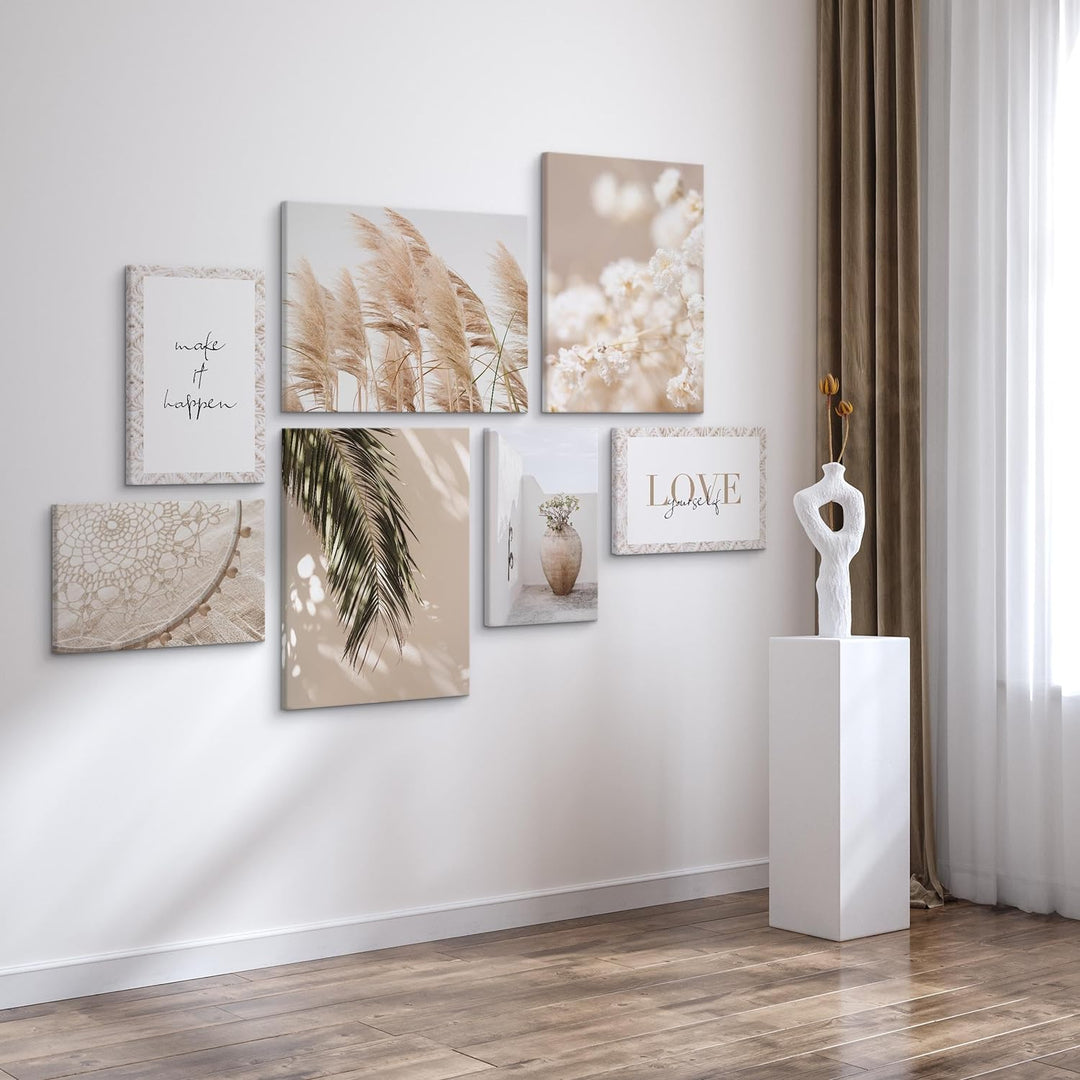 Muralo - Wandbilder Set - Leinwand Bilder Set Aufhängefertig in Boho Stil - das Leinwandbilder Set -