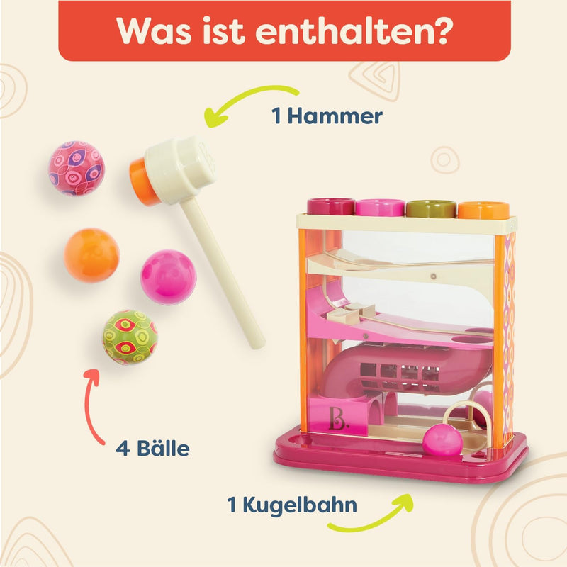 B. toys Kugelbahn Motorikspielzeug – Hammerspiel mit Hammer und 4 Kugeln – Lernspielzeug Hämmerchens
