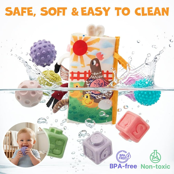 JoyCat Babyspielzeug ab 6 Monate, Montessori Spielzeug Baby Spielzeug mit Stapelbechern, Bausteinen,