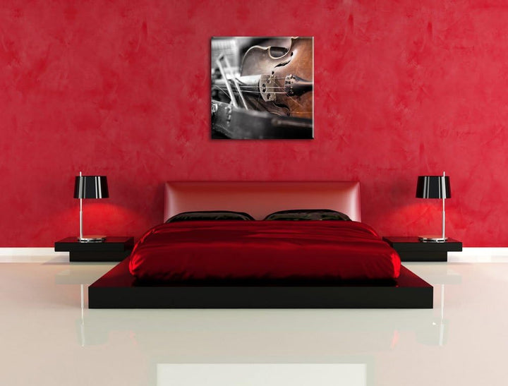 Alte Violine Schwarz/Weiss, Format: 70x70 auf Leinwand, XXL riesige Bilder fertig gerahmt mit Keilra