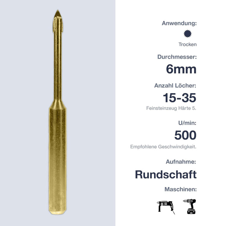 Marcrist TD850 Fliesenbohrer 6mm - Hard Ceramic Bohrer für harte Fliesen, Keramik, Granit und Marmor