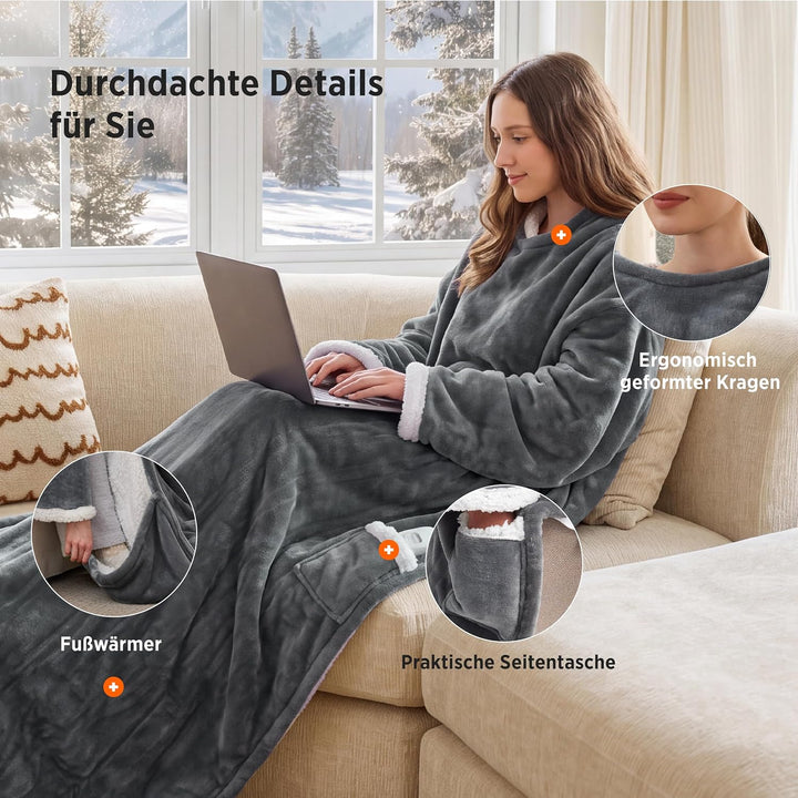 BEDSURE Heizdecke mit Ärmeln Kuscheldecke, Grau - 127x180 cm, Grau