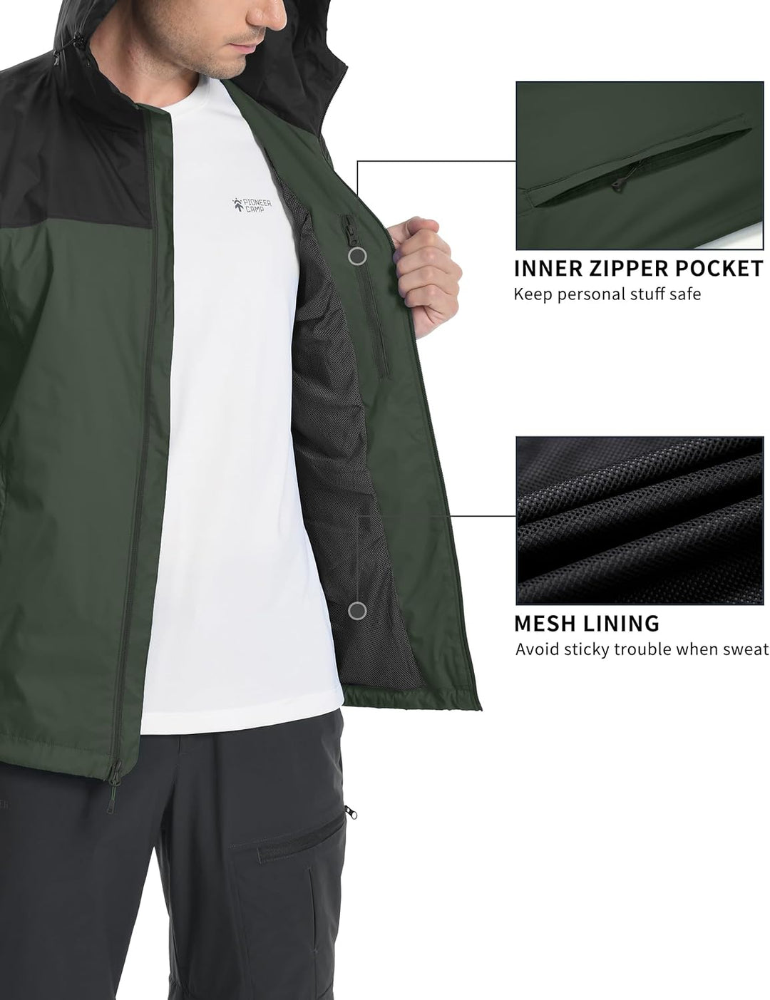 Pioneer Camp Herren Regenjacke Wasserdicht Atmungsaktiv Leichte Winddicht Windbreaker Packbare Outdo