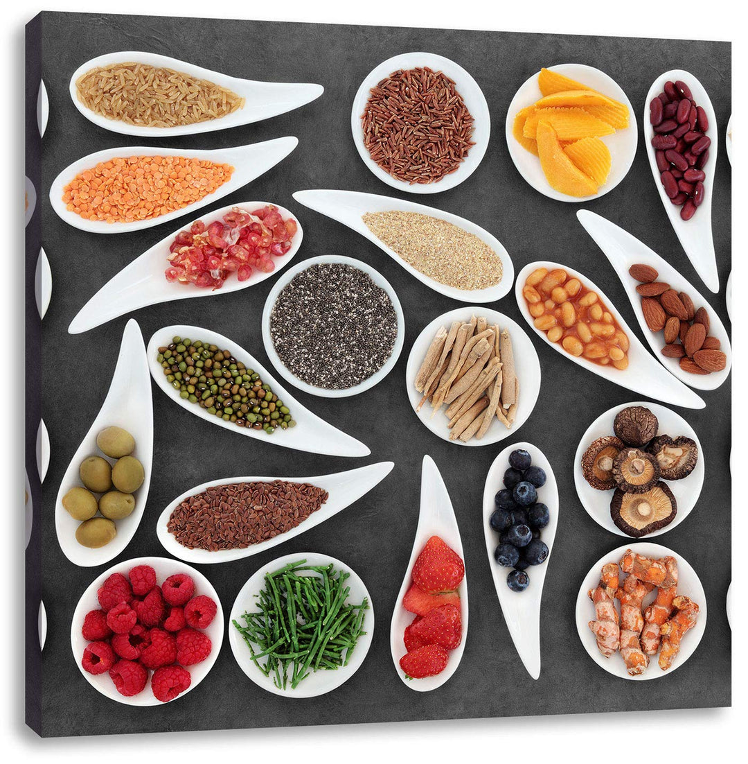 Pixxprint Früchte und Hülsenfrüchte als Leinwandbild Quadratisch/Grösse: 70x70 / Wandbild/Kunstdruck