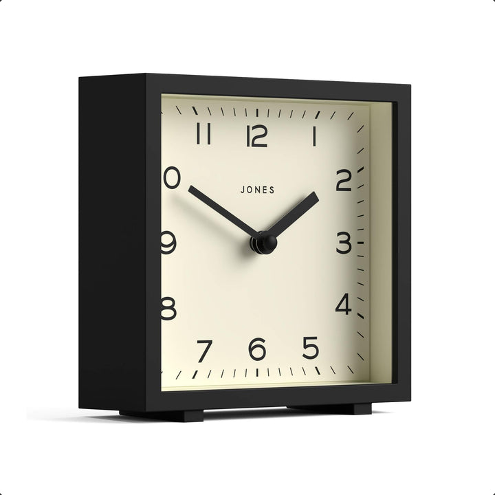 JONES CLOCKS® 'Disco' Schreibtischuhr – Elegantes, quadratisches Design in Schwarz, stilvoll und gut