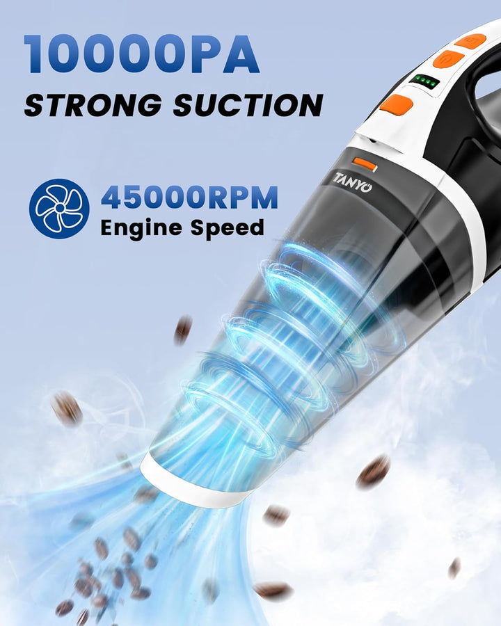 TANYO Handstaubsauger Testsieger, 10000Pa Handstaubsauger Akku Kabellos mit LED, 2-Gang Autostaubsau