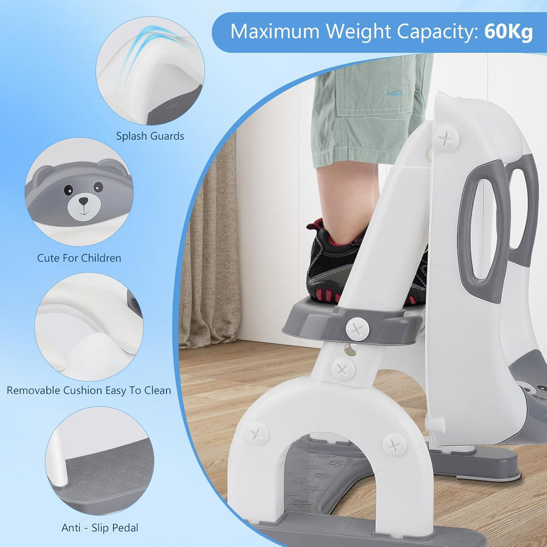 2-In-1 Toilettensitz Kinder Mit Treppe,10 Stufige Höhenverstellung,Leicht Zu Reinigen,Toilettenaufsa