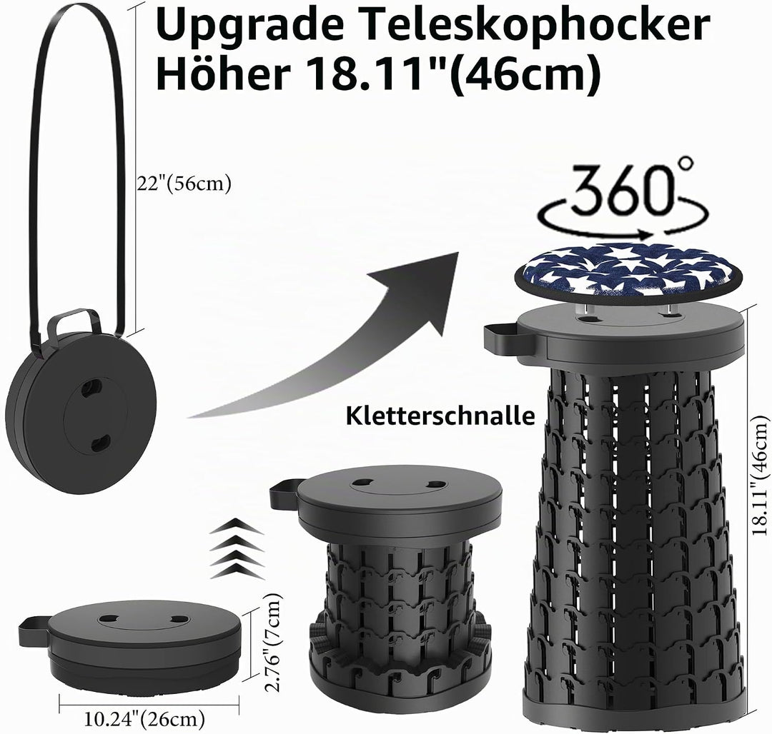 Tragbarer klapphocker mit Kissen,Campinghocker faltbar,teleskophocker Faltbarer für Erwachsene für W