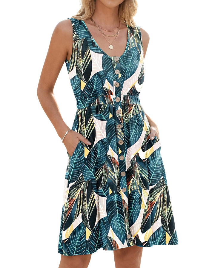 AUSELILY Sommerkleid für Damen S Blattdruck, S Blattdruck