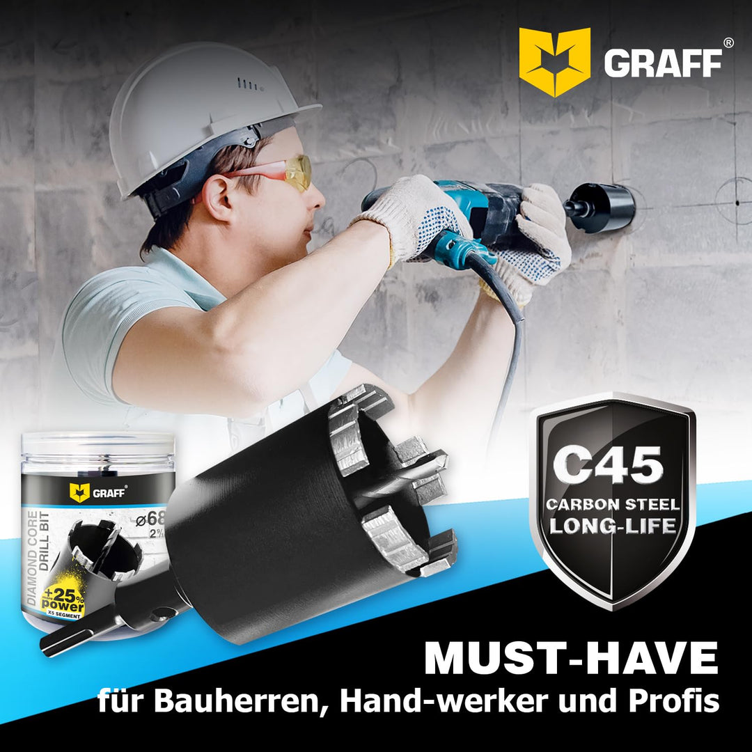 GRAFF Diamant Bohrkrone 68mm Beton Dosensenker Dosenbohrer - Diamant Bohrkronen Set für Mauerwerk Zi