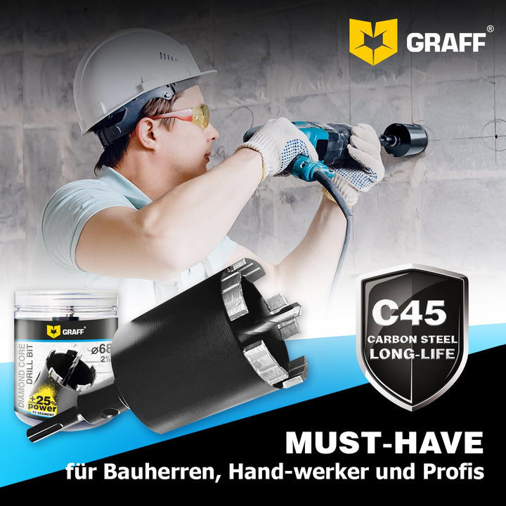 GRAFF Diamant Bohrkrone 68mm Beton Dosensenker Dosenbohrer - Diamant Bohrkronen Set für Mauerwerk Zi