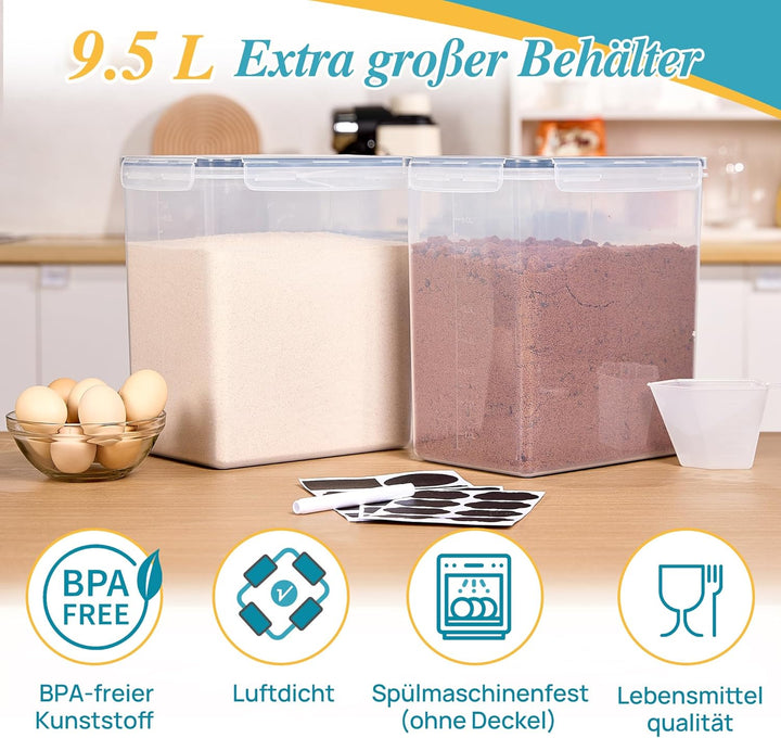 Vtopmart 2er Set Mehl Aufbewahrung 9.5L, Gross Vorratsdosen mit Deckel Luftdicht, BPA Frei, Aufbewah