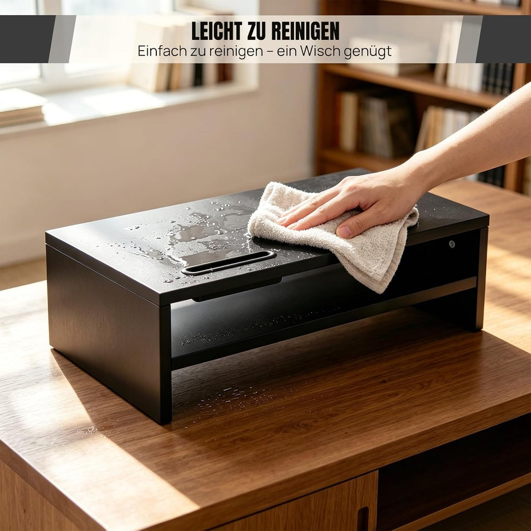 Lucn Monitorständer 2 Ebenen MDF Bildschirmunterbau mit Handyhalter, Kabelführung &amp; Tastaturauszug,