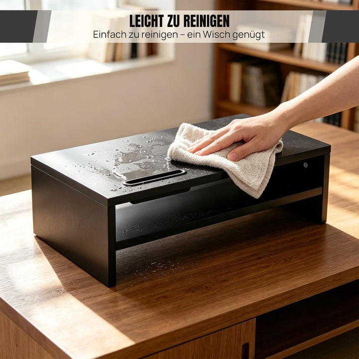 Lucn Monitorständer 2 Ebenen MDF Bildschirmunterbau mit Handyhalter, Kabelführung &amp; Tastaturauszug,