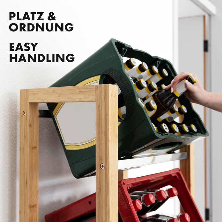 Floordirekt Getränkekistenregal für 3-6 Kisten aus Bambus &amp; Stahl, stabiles und robustes Weinregal,