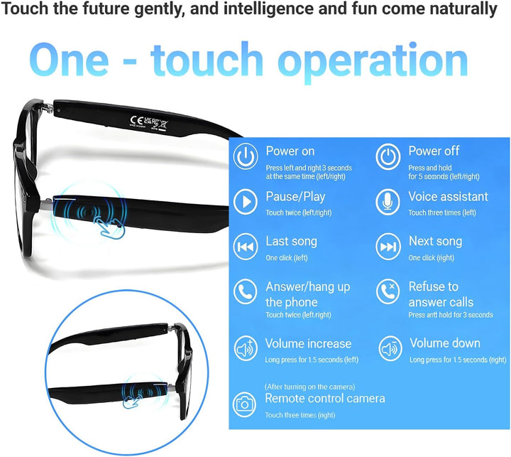 LONGLU Smart Glasses – Echtzeit-AI-Übersetzung per App, Bluetooth 5.4 für Anrufe/Musik, Leichtgewich