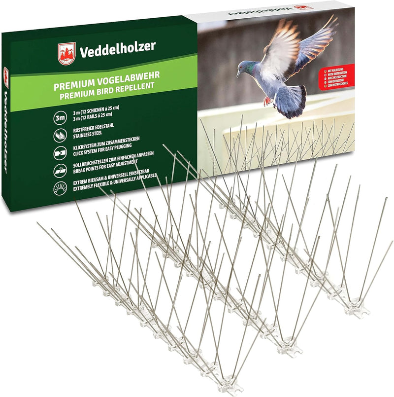 Veddelholzer Premium Universal 3 Meter Edelstahl Vogelabwehr Taubenabwehr Balkon-Taubenschutz Vogela