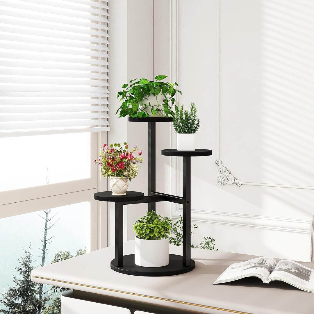 IBUYKE 4 Etagen Holz Pflanzenständer Blumenständer, 52.5cm Hoch Blumenregal Pflanzenregal für Mehrer