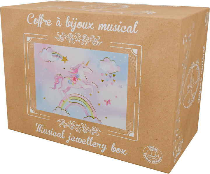Ulysse Couleurs d'Enfance Musikkoffer Einhorn Regenbogen: Schmuckbox für Mädchen ab 3 Jahren, Rosa,