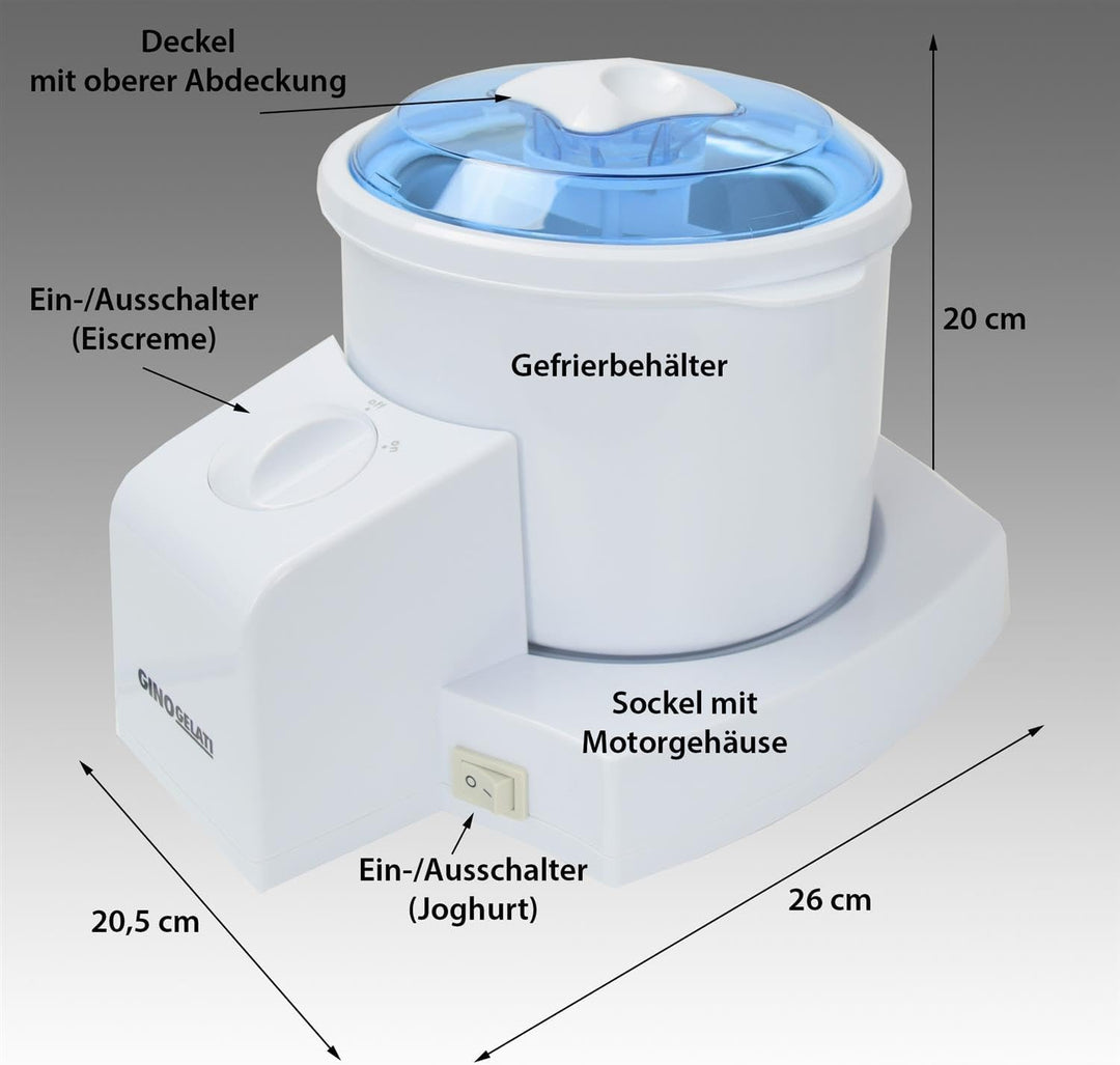 Gino Gelati Eismaschine Potium Speiseeismaschine Eiscreme Maschine Eisbereiter, 70 Watt, Weiss/Blau,
