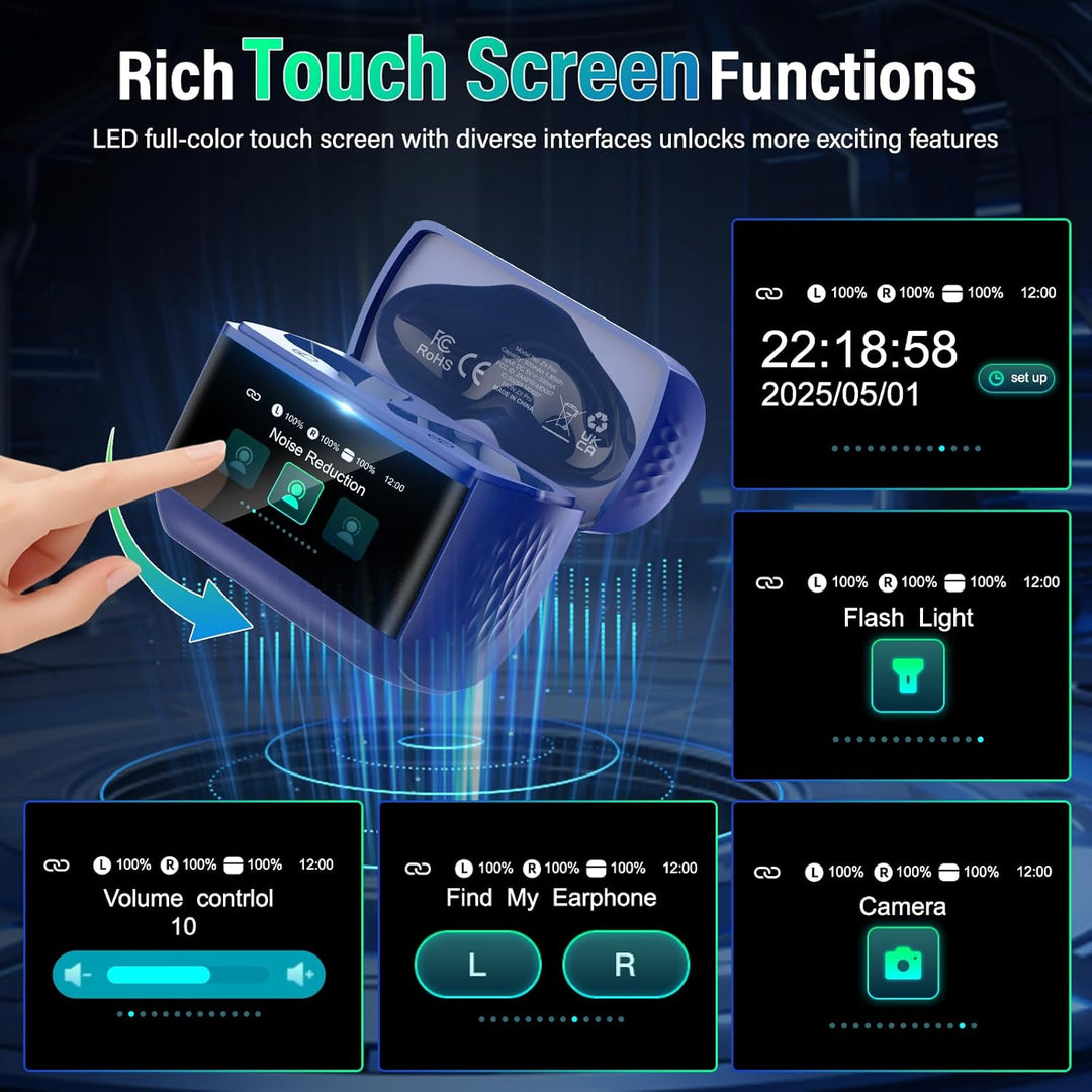 ZYHKON Bluetooth Kopfhörer mit Touchscreen, In Ear Kopfhörer Kabellos Bluetooth 5.4 mit ANC/ENC Mic