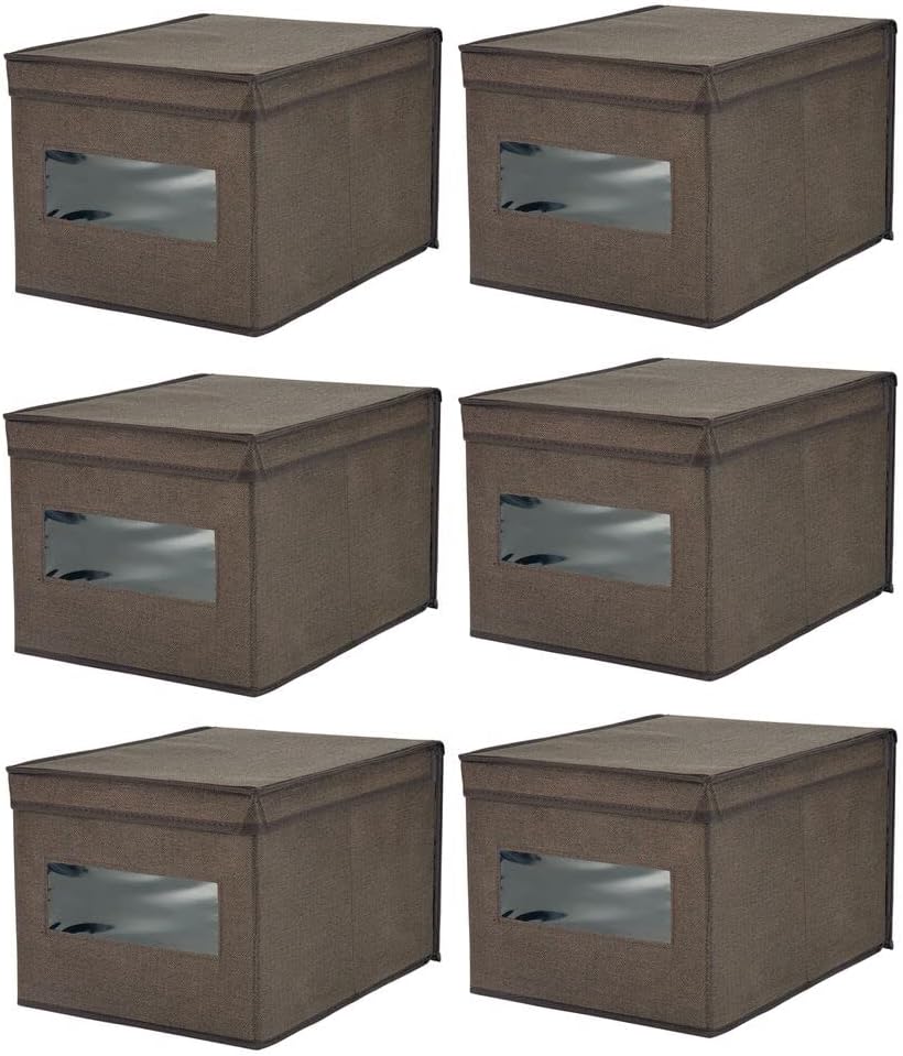 mDesign 6er-Set Stoffbox – praktische Aufbewahrungsbox mit Deckel und Sichtfenster für Schlaf-, Wohn