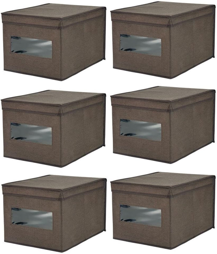 mDesign 6er-Set Stoffbox – praktische Aufbewahrungsbox mit Deckel und Sichtfenster für Schlaf-, Wohn