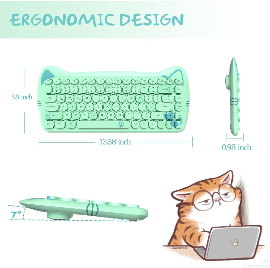 ZIYOU LANG 3060i Wireless Cute Computer Tastatur, Lovely Cat Retro Silent Slim Bluetooth Tastatur mi