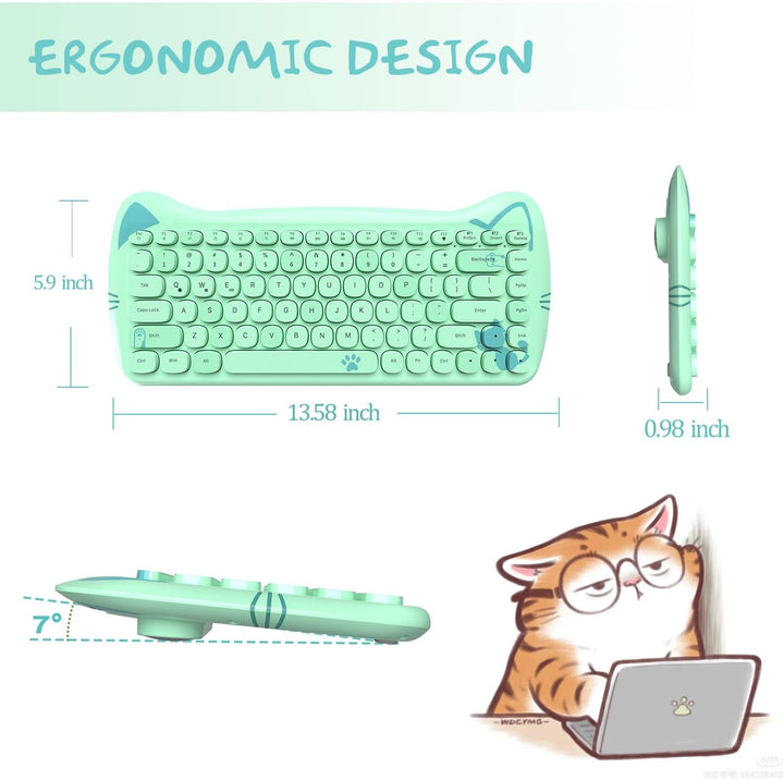 ZIYOU LANG 3060i Wireless Cute Computer Tastatur, Lovely Cat Retro Silent Slim Bluetooth Tastatur mi