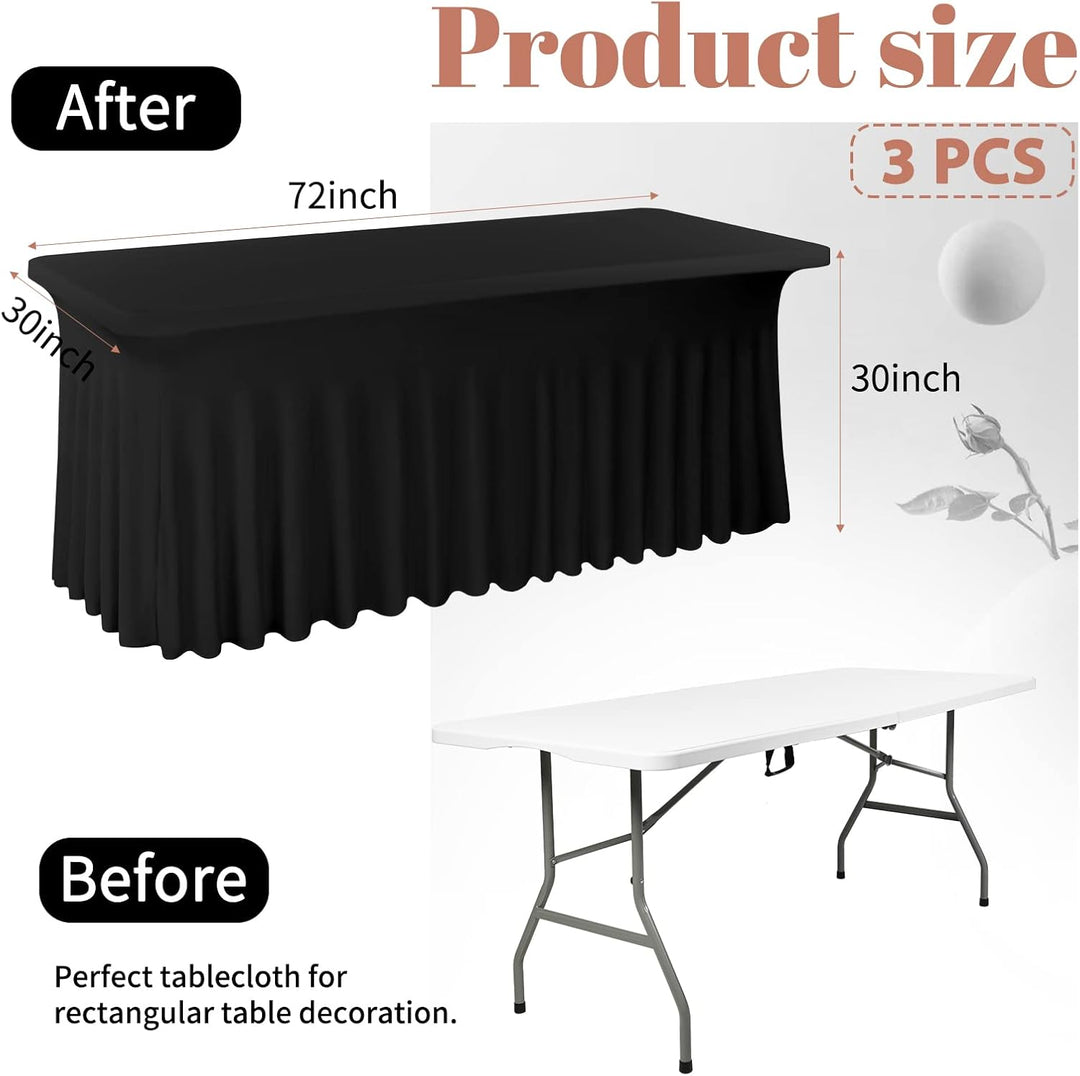 3 Packungen Spandex-Tischröcke, 182 x 76 cm, Stretch-Tischdecke für rechteckige Tische, knitterfreie
