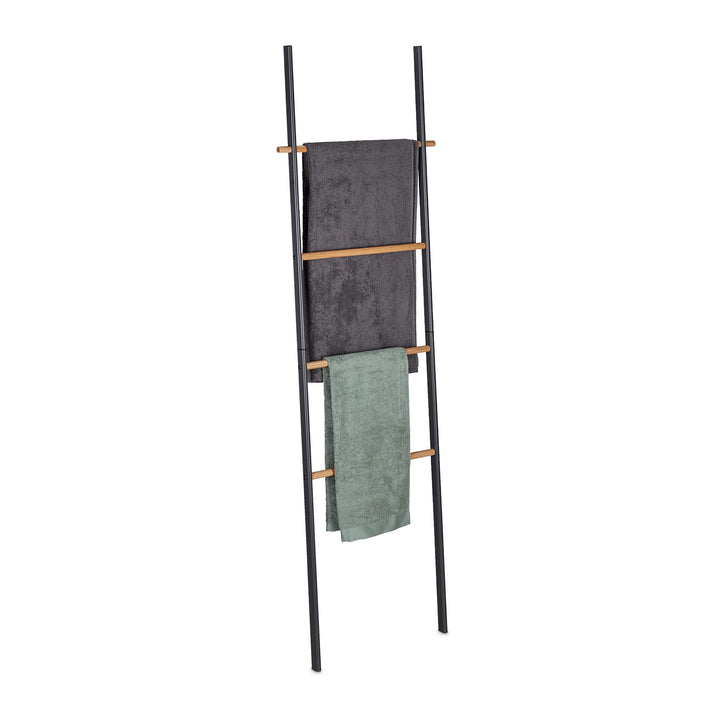 Relaxdays Handtuchleiter, Holz &amp; Metall, 4 Sprossen, Handtücher &amp; Kleidung, zum Anlehnen, 171x50x3 c