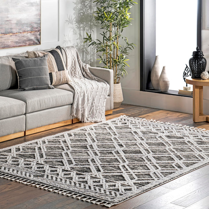 nuLOOM Ansley Teppich mit marokkanischen Gitterquasten, 7,6 x 12,7 cm, Grau 3' x 5' Ansley Grey, 3'