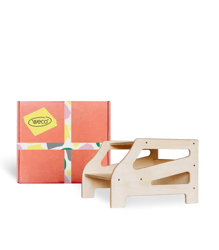 Weco Tritthocker mit 2 Stufen Streifendesign Holzhocker für Kinder Kindertreppchen Schemel Kindermöb