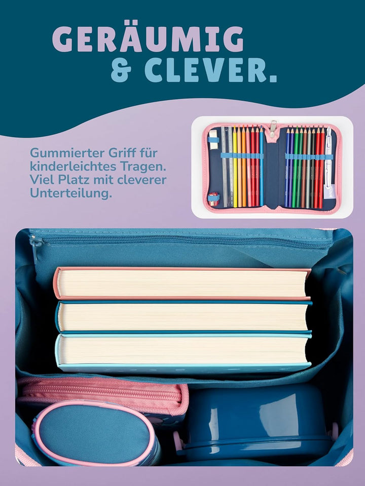 Familando - Scooli Campus Fit Schulranzen Set - 5-teilig mit Federmappe - Disney Stitch - Ergonomisc