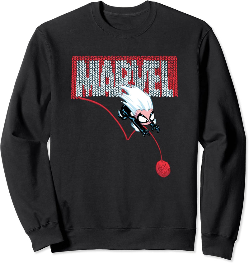 Marvel Spider-Man Cartoon Kawaii Black Cat Knit Marvel Logo Sweatshirt