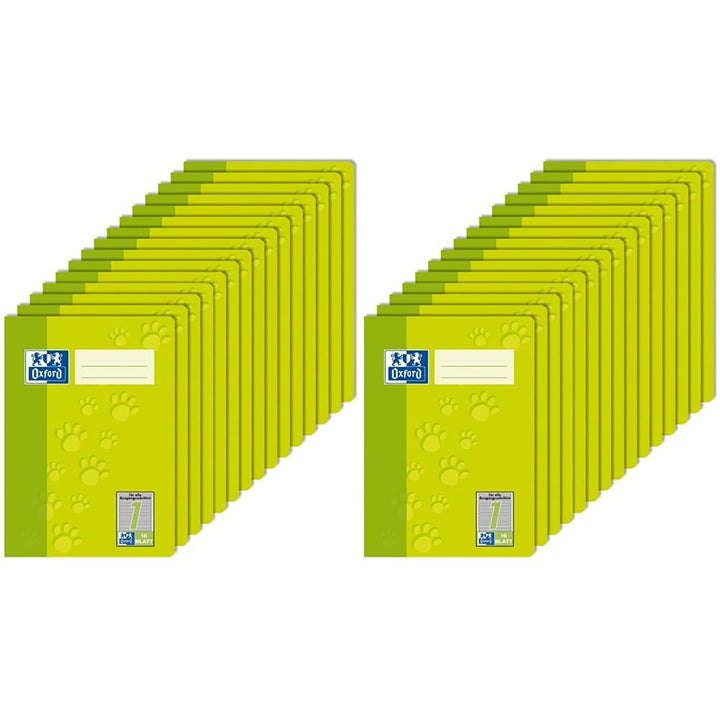 Oxford Schulheft A5, Lineatur 1, 16 Blatt, grün mit Tatzen, 15 Stück (Packung mit 2) 16 Blatt (Packu