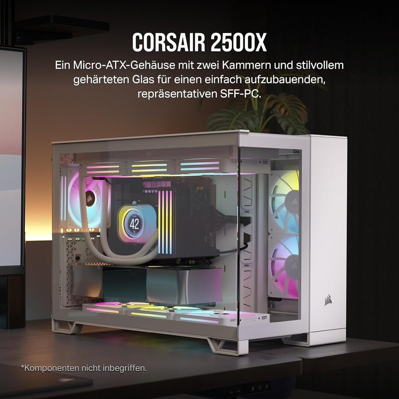 CORSAIR 2500X Small-Tower mATX-Doppelkammer-PC-Gehäuse – Gehärtetes Panoramaglas - Umgekehrte Verbin