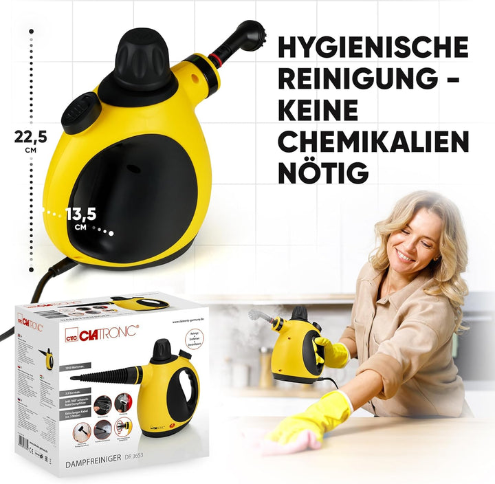 Clatronic DR 3653 Dampfreiniger, reinigt, entfettet und desinfiziert ohne Kalkrückstände und Putzstr