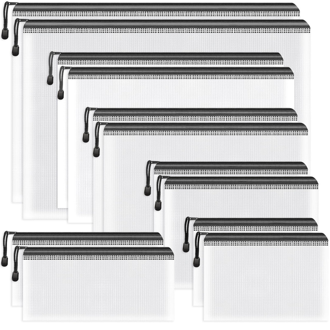 Umriox schwarze Dokumententasche A3+A4+A5+A6+B4+B6, 12 Stück wasserdichte Dokumententasche Reissvers