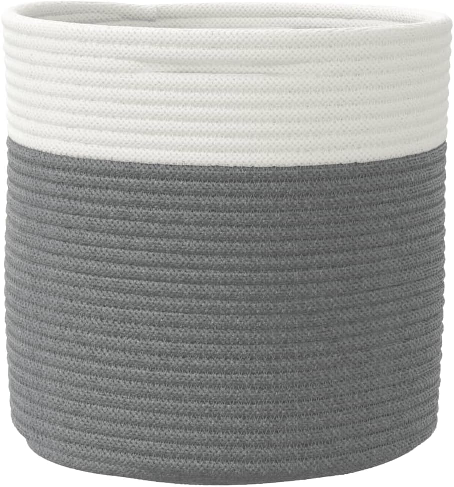 vidaXL Aufbewahrungskörbe 2 Stück Grau und Weiss Ø28x28 cm aus Baumwolle Grau 28 x 28 cm, Grau 28 x