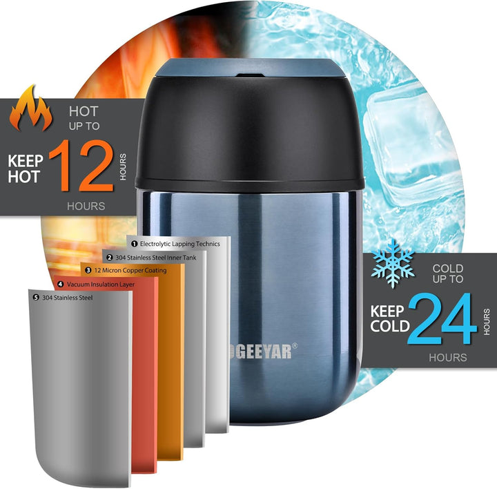 Itslife Thermobehälter für Essen 500ml Thermobehälter Edelstahl Warmhaltebehälter mit faltbaren Löff