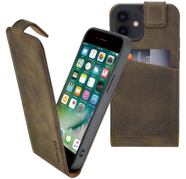 Suncase Original Flip-Style (Ultra-Slim) kompatibel mit iPhone 12 (6.1") Hülle Ledertasche Tasche Sc