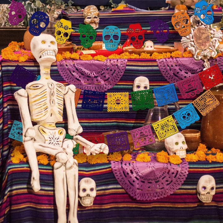 HOWAF 27 Dia De Los Muertos Deko Tag der Toten Banner Filz Dia De Los Muertos Girlande Mexiko Hallow