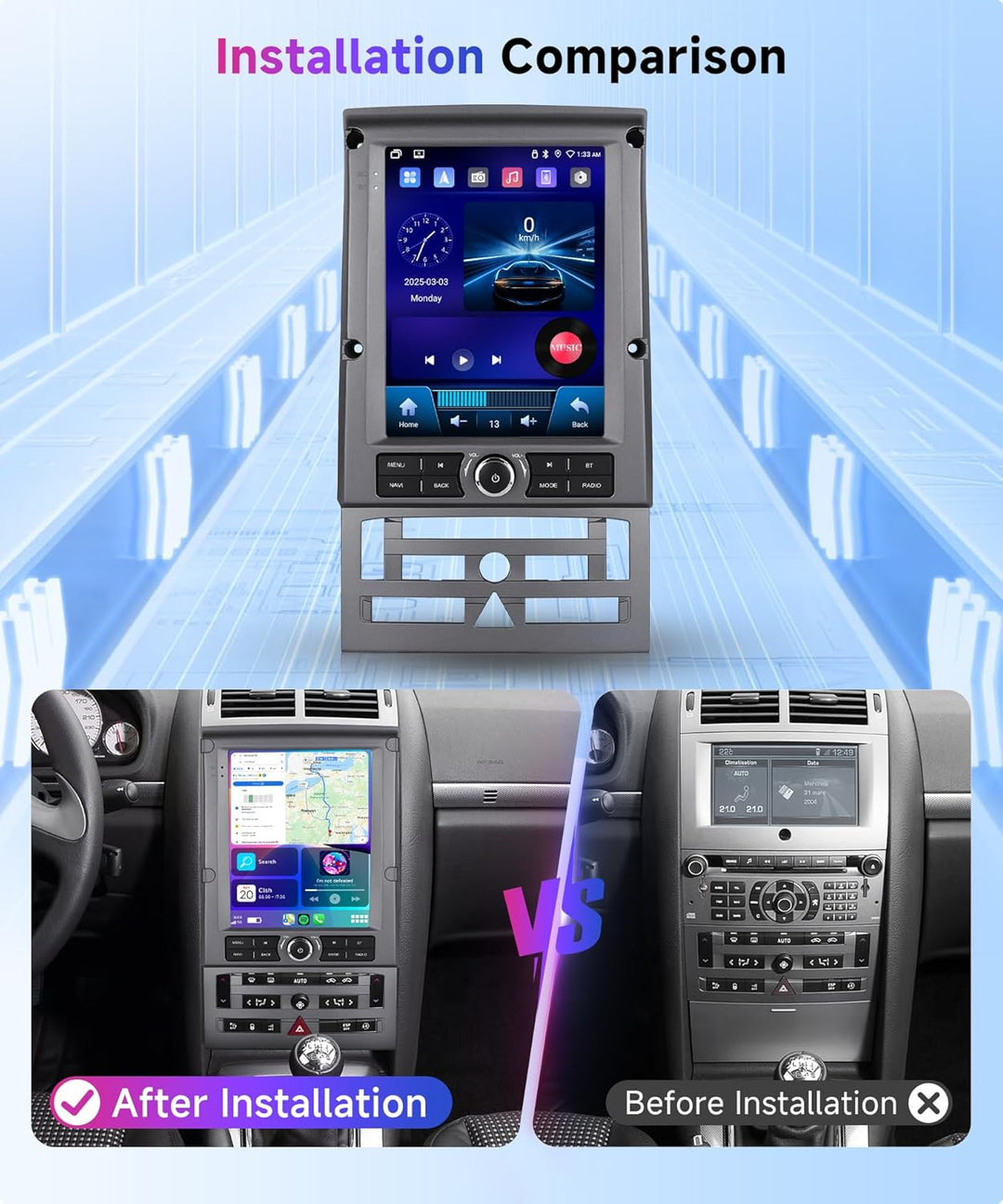 Rimoody 4G+64G Autoradio Android 15 für Peugeot 407 2004-2011 9.7 Zoll Kabellos Carplay Peugeot 407